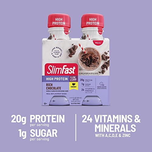 Slimfast Advanced Energy High Protein Meal Replacement Shake, Rich Chocolate, 20G Of Ready To Drink Protein With Caffeine, 11 Fl. Oz Bottle, 4 Count (Packaging May Vary) #TOP5