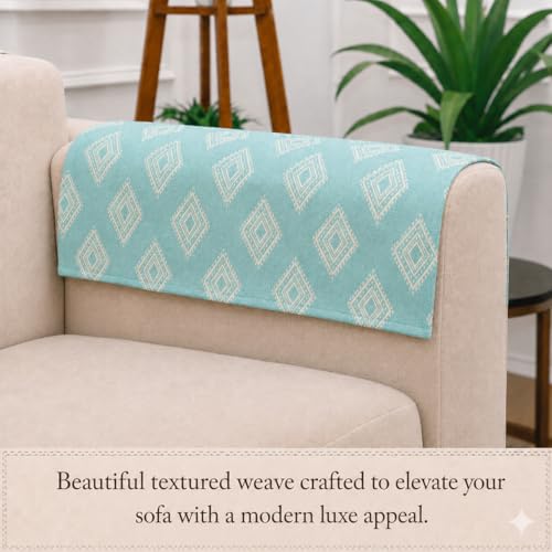 Image of STITCHNEST 'Verdant Rekhika Stories' Sofa Armrest Cover | Elegant Jacquard Fabric, Washable & Durable for Modern Living (18 x 22 Inches)