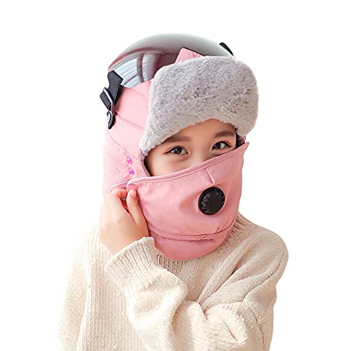 Kinder Winter Trappermütze Fliegermütze Fellmütze Warm Wintermütze Warme Bombermützen mit Pilotenmütze mit Ohrenklappen Mundabdeckung Winddicht Ski Mütze für Jungen Mädchen im Alter von 3-8 Jahren Cover