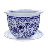 DOITOOL Blue and White Porcelain Plant pots with Drainage Holes and Drainage Tray for Indoor and Outdoor Plants, Ceramic Flower Pots