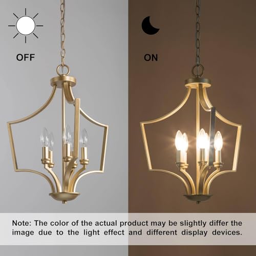 Image of KSANA Gold Chandelier, 5-Light Modern Pendant Lights Kitchen Island, 19'' Geometric Lantern Pendant Chandeliers Light Fixture for Dining Room, Bedroom, Entryway