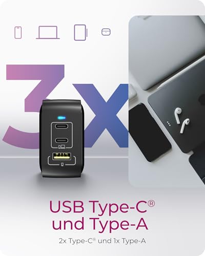 Icy Box Caricatore Gan 65W – USB-C E USB-A, Power Delivery 3.0, Funzione Di Ricarica Rapida, Compatto E Leggero, 2 Porte USB-C, 1 Porta USB-A, Per Smartphone, Tablet E Notebook – IB-PS1030-PD. - 5