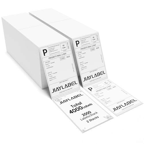 JIAYLABEL 4x6 Thermal Shipping Label Paper for Direct Thermal Label Printer USPS UPS Address Mailing Stickers Big Packing Fanfold White 2000 Labels/Stack,2 Stacks, Total 4000PCS