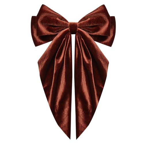 Exquisite Velvet Bow Hair Accessory Velvet Large Hair Bow Long Tail A Luxurious Touch of Timeless Elegance and Feather-Light Grace for Every Occasion(Dark Brown)