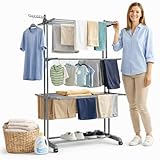 MELTA. Étendoir à Linge Compact 4 Niveaux Pliable avec roulettes   Séchoir Grande Capacité 63,5 x 76 x 183 cm, Acier Robuste, Gain de Place, Intérieur et Extérieur