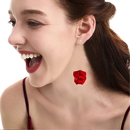 Dangle Acrylic Petal Tassel Earrings Long Rhinestone Drop Statement Fashion Rose Flower Earrings Hanging Resin Floral Tassel Earrings for Women2