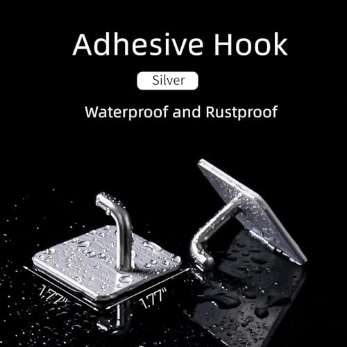 Image of Self Adhesive Hooks, 6 PCS Heavy Duty Stainless Steel Waterproof Towel Hooks Stick on Hooks Wall Hangers Sticky Hooks for Hanging Bathroom Kitchen Home
