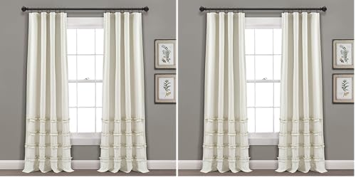 Lush Decor Vintage Stripe Yarn Dyed Cotton Window Curtain Panel Pair, 84" x 40", Neutral (Pack of 2)