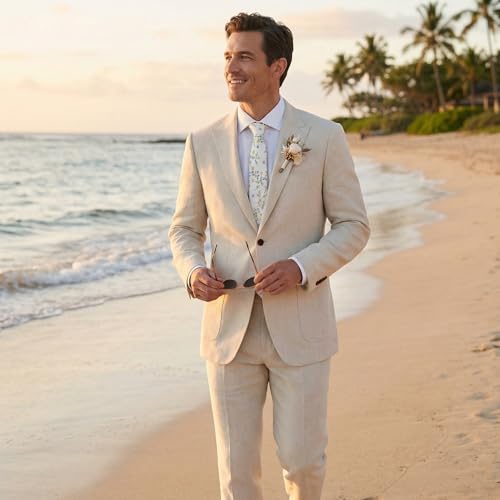 2 Piece Wedding Suit for Mens Summer Linen Suits Retro Lightweight Suit by ACAMZ - Used condition - US$63.18