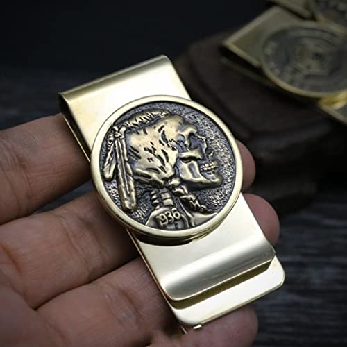 Metal Money Clip, Brass Moneyclip, Vintage Coins Money Clip for Dad, Creative Skull Money Clip Wallet for Men, 5.7*3cm3