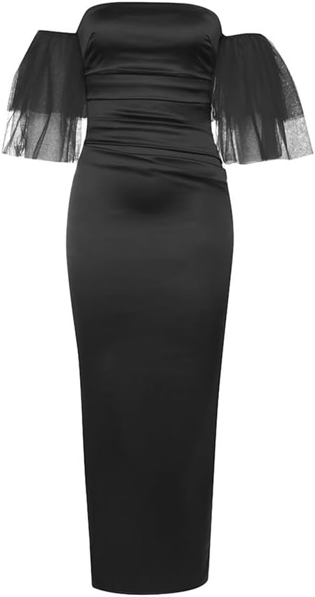 JSEIAJB Slant Shoulder Sexy Sheath Irregular Dress Side Split Evening Cocktail Dresses