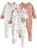 Yoofoss Baby Pajamas 100% Organic Cotton Newborn Sleepers Boys Girls Clothes, 3-Pack Soft infant Footed PJs with Mitten Cuffs, Zipper Footies Pajamas
