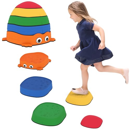 AIYAPLAY Conjunto de Piedras de Equilibrio para Niños Apilables de 5 Piezas Juego de Equilibrio para Niños de +2 Años Forma de Rana Antideslizantes para Interior y Exterior Multicolor