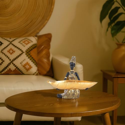 XIYOUQI Figurine de dame tribale africaine – Statue en résine dorée pour décoration d'intérieur, étagères, meubles TV, dessus de table, salon, sculpture de femme africaine pour entrée, coupe à clés – vue 6
