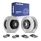 AutoShack Front Vented & Rear Solid Drilled & Slotted E-Coated Brake Rotors + Ceramic Pads 12-PC Brake Kit Replacement for 1999-2004 Ford Mustang ShadowGuard