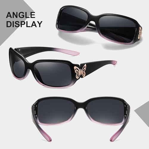 Image of HAOLOTA Women's Polarized Sunglasses - Fashionable Wraparound Butterfly Design with UV400 Protection
