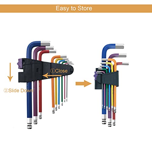 Toogond Allen Wrench Set, 9Pcs Ball End Hex Key Set, Cr-V Metric Allen Key Set, Long Hex Key Set With Size Coding 1.5-10Mm For Furniture Assembly, Bicycle Maintenance, Household Diy #TOP6