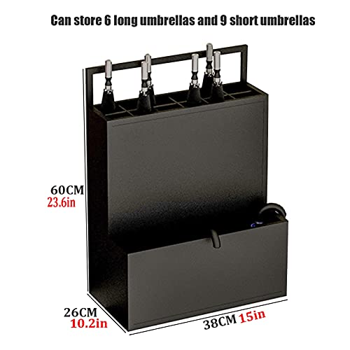 Lar Capacity Porte-parapluie en métal pour banques d'hôtels et bars, support élégant noir avec trous de drainage pour 15 à 30 parapluies 48 x 27 x 67 cm