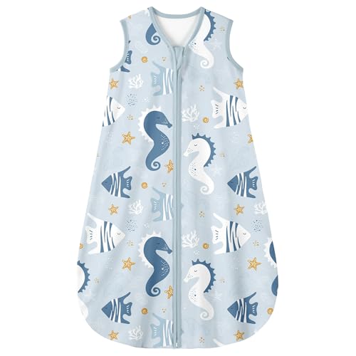 Image of Yoofoss Baby Sleep Sack 0-6 Months 0.5 TOG Baby Wearable Blanket, 100% Cotton Infant Toddler Sleeping Sack 2-Way Zipper Lightweight Sleepsack, Seahorse, Small