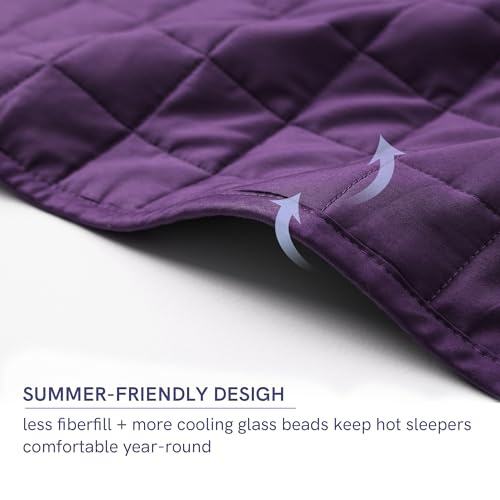 YnM 15lbs Weighted Blanket for Adults, Cotton Heavy Bed Throw Blanket with Cooling Glass Beads for All Season Use, Ideal for One Person of 140lbs (48x72 Inches, Queen Bed, Fuchsia Purple)