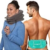 Inflatable Cervical Neck Traction Device Plus Hot or Cold Therapy Back Wrap to Support Neck & Back Pain Relief