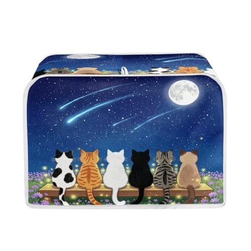 Image of Talayituse Starry Sky Cat Moon Print 2 Slice Toaster Dust Covers Kitchen Small Appliance Cover, Stain Resistant Dust Protection Bread Machine Cover with Top Handle, S