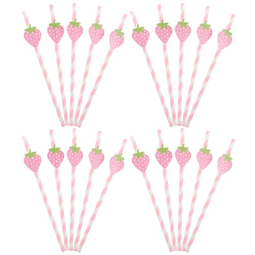Pitillos de papel rosas con diseño de fresa 50 pcs miniatura 1