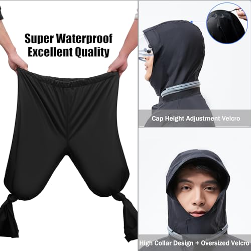 REEKY Jaqueta de chuva impermeável (preta 2X) com capuz e cabeça pode ser girada, capa de chuva refl