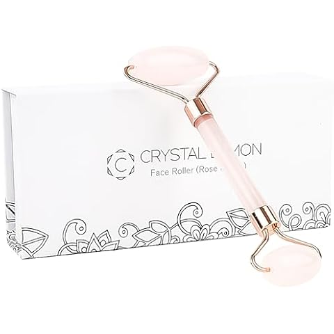 Natural Jade Roller for Face - Aging Wrinkles, Puffiness Facial Skin Massager Treatment Therapy - Premium Jade Stone, by Crystal Lemon (Rose Quartz) Cover