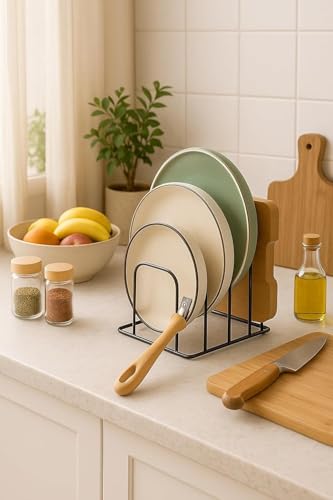 Image of Craft Expertise Black Iron 3-Slot Dish Rack - Space-Saving Countertop Organizer, Rust-Resistant Cookware Holder (24.13 x 13.97 x 22.86 cm)
