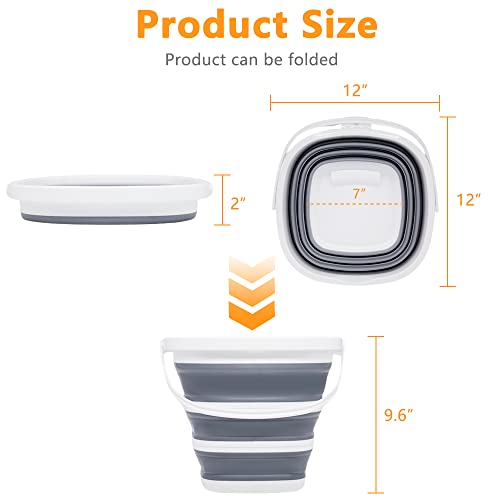 2 Pack Goderewild Collapsible Bucket Mop Bucket 2.6 Gallon(10L) For House Cleaning, Travel, And More - Lightweight, Foldable, And Portable For Outdoor Adventures(Grey-Square 2 Pack) #TOP1