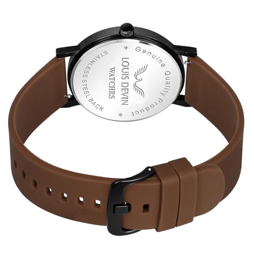 Image of LOUIS DEVIN Silicone Strap Analog Wrist Watch for Men and Women (Green /Brown /Blue /Black) | Set of 2 Wrist Watches | Couple Watches | LDCM-BK092-ST
