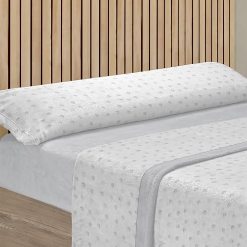 HOME MERCURY- Juego de Sábanas Térmicas para Invierno, Extra Suave y Ajustables, Juego Polar, Pirineo de 3 Piezas Incluye Bajera Ajustable, Encimera y Funda Almohada. (Lunares Gris, Cama 150)