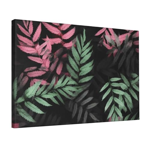 Toile de feuilles noires roses vertes pour mur bureau