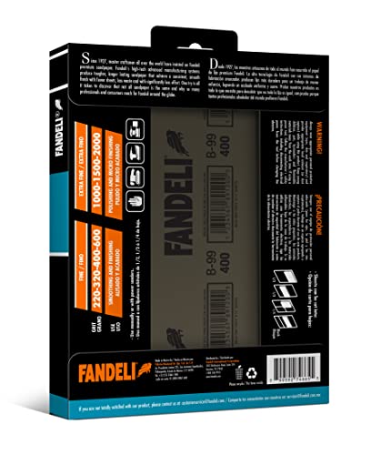 Fandeli | Waterproof Sandpaper | 400 Grit | 25 Sheets 9'' x 11'' | For for Plastic, Lacquer, Varnish, and Pain | Water Resistant