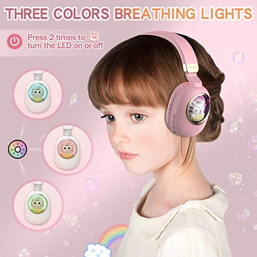 Girls Kids Headphones Wired - Pink Noise Cancelling Wireless Headphones For Kids For School - Over Ear Light Up Foldable Cat Bluetooth Gaming Headset With Microphone For Ipad Kindle Tablet Pc Travel #TOP2