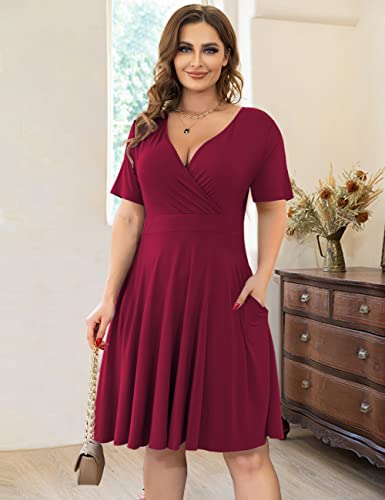 Image of Ahlaray Plus Size Faux Wrap Dress for Curvy Women with Pockets | Flattering faux wrap V-neck with soft stretch fabric and pockets for work, weddings and everyday comfort.