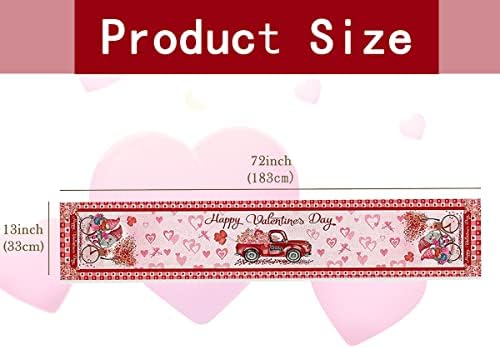 Valentines Tablecloth, 13x72inch Red Bike Flax Valentines Day Table Runners Rectangular Washable Table Cover, Love Heart Table Cover Valentines Day Wedding Anniversary Valentines Day Tabl Decor