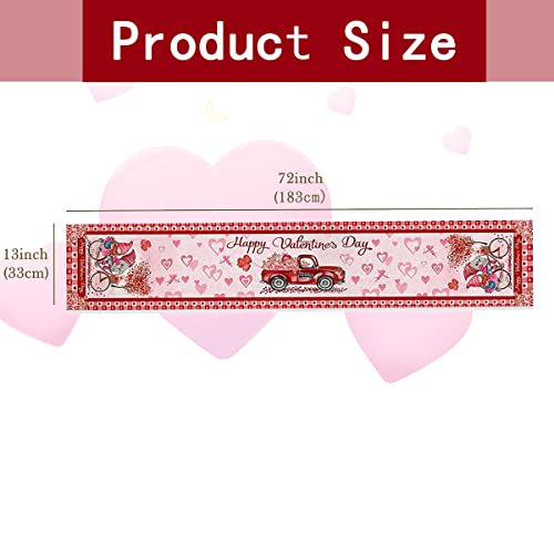 Valentine Table Runner, 13X72Inch Red Bike Flax Valentines Day Table Runners Rectangular Washable Table Cover, Love Heart Table Cover Valentines Day Wedding Anniversary Valentines Day Tabl Decor #TOP2
