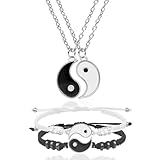 4 Pieces Enamel Yin Yang Pendant Necklace Couples Bracelet Jewelry Sets for Women Adjustable Cord Bracelets Necklaces for 2 Matching Friend for BFF Friendship