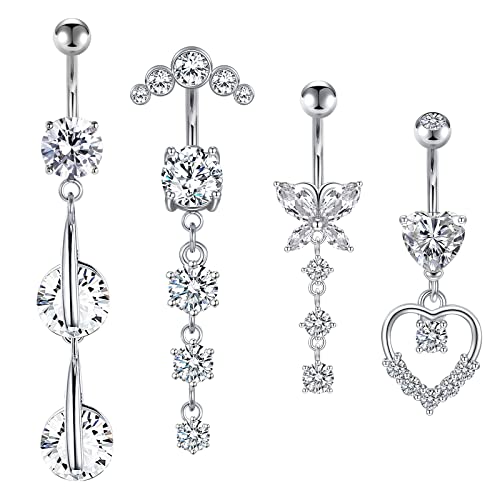 MODRSA Belly Rings Belly Button Rings Surgical Steel Belly Button Ring for Women Belly Piercing Jewelry Silver Belly Ring Diamond, Metal, stainless-steel
