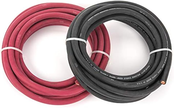 EWCS 1/0 Gauge Premium Extra Flexible Welding Cable 600 Volt - Combo Pack - Black+Red - 10 Feet of Each - Made in the USA