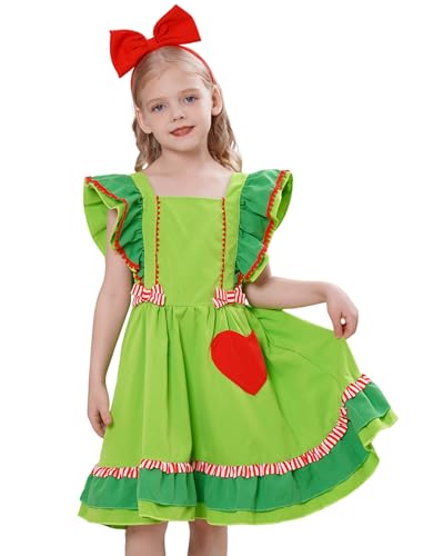 IDOPIP Toddler Baby Girls Christmas Tutu Dress Xmas Green Santa Dress Princess Christmas Birthday Party Dresses Ruffle Backless Pageant Holiday Casual Gown Dress Cosutme Green 2-3 Years