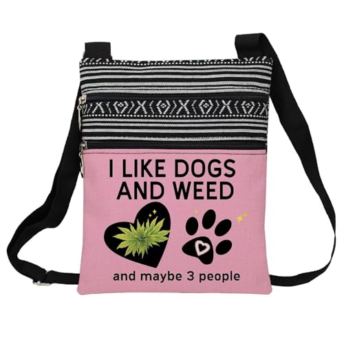 Like Dogs And Weed Messenger Bag Small Ethnic Pattern Printed Adjustable Strap Crossbody Zipper Bag Phone Bag Wallet Cute Shoulder Handbag for Dog Lovers Women