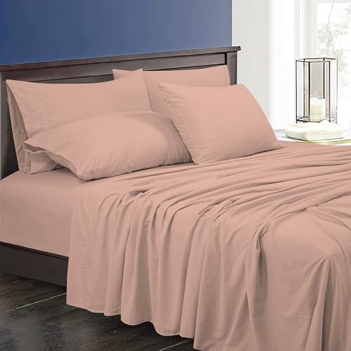 Image of ROYALE LINENS 4 Piece Full Sheets Set - Soft Brushed 1800 Microfiber Bedding - 1 Fitted and 1 Flat Sheet, 2 Pillow case - Wrinkle Free & Fade Resistant - Hotel Luxury Bed Sheets Set (Dusty Rose, Full)