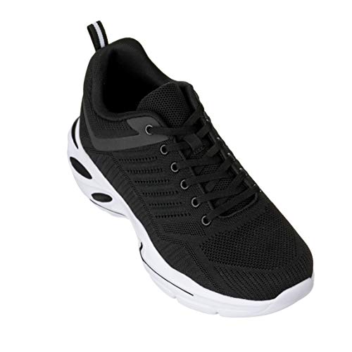 CALTO Men's Invisible Height Increasing Elevator Shoes - Black/White Super Lightweight Sporty Sneakers - 2.6 Inches Taller - Q330 - Size 11 D(M) US3