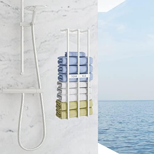 Wall Mounted Towel Rack, Stainless Steel Bathroom Towel Holder with 3 Bar Rail Rolled Tower Rack Storage Organizer Metal Washcloths Shelf for Rolled Hand Towel Washcloths Laundry(White)