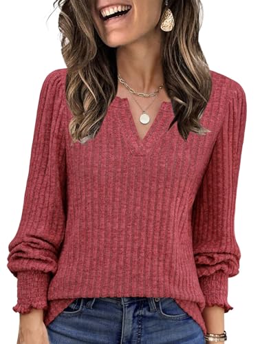 Sweaters for Women Blouses Tops 2025 Early Fall Fashion Clothing School Outfits for Teacehrs Long Sleeve Shirts Cowboy Chic Anthropologie Sweater Dress Sweatshirt Winter Chocolate Clothes Red M
