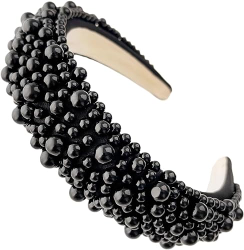 Image of Black Beaded Headband - Black Pearl Effect Hair Band, Comfortable Fashion Alice Band, Hen Party Bridesmaid Mermaid Dress Up - TRIXES
