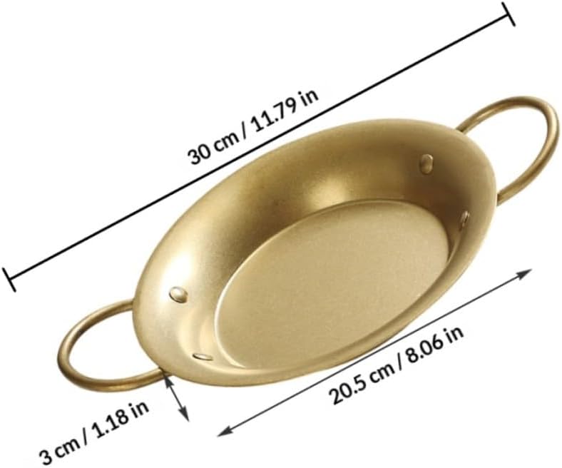 Spanish Paella Pan 20.5cm Stainless Steel Skillet Double Handle round Baking Tray Steaming Pot for Home Cooking and Serving